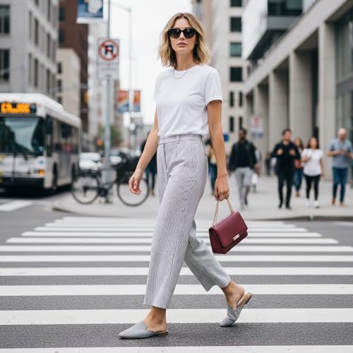Image of Ecetana Mules for Women Flats Shoes: Comfortable Slip On Casual Work Slides Round Toe Backless Loafers