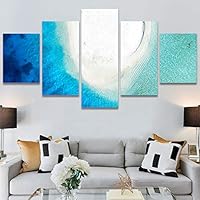 SIGNWIN 5 Panel Canvas Wall Art Beach Blue Coastal Cool Photography Relax/Calm for Home Decorations Ready to Hang - 60
