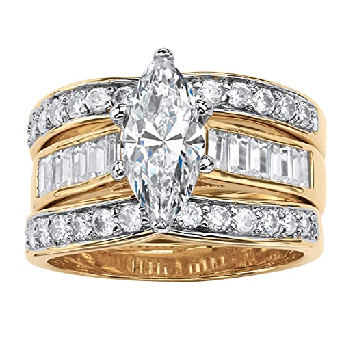 PalmBeach Yellow Gold-Plated Marquise Cut Cubic Zirconia Baguette Cut Bridal Ring Set Sizes 6-10