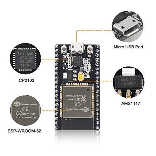KeeYees Development Board 2.4 GHz Dual Core WLAN WiFi + Bluetooth 2-in-1 Microcontroller ESP-WROOM-32 Chip CP2102 for ESP32 for Arduino (2PCS) - Thumbnail 4