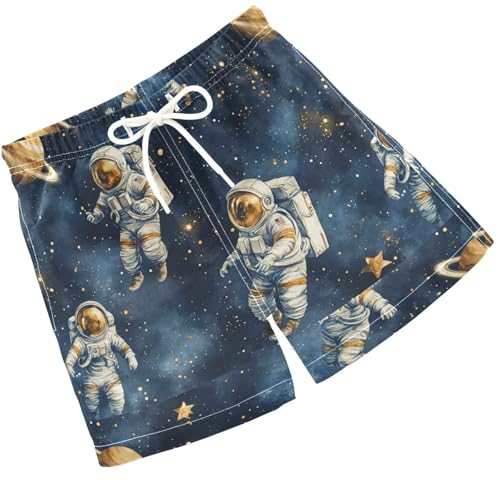 Pigsaly Boys' Swim Board Shorts Space Planet Stars Watercolor Astronauts Boy's Swim Trunks Kids Swimwear 4T