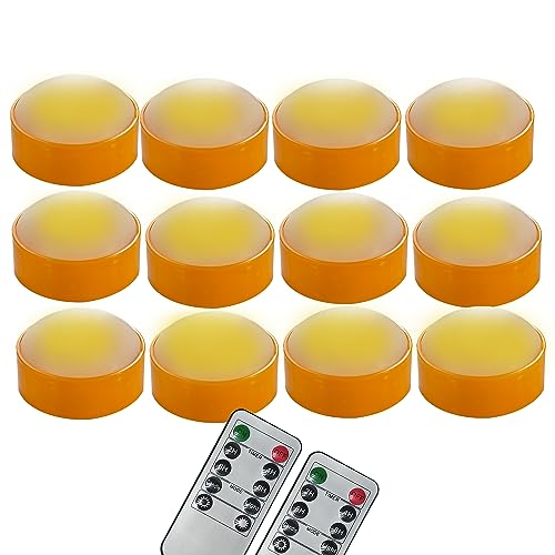 Image of QIDEA LED Pumpkin Lights with Remote and Timer, Battery Operated Bright Flickering Flameless Candles for Pumpkin Decor, Jack-O-Lantern Halloween Party Decorations,Orange Color, 12 Pack