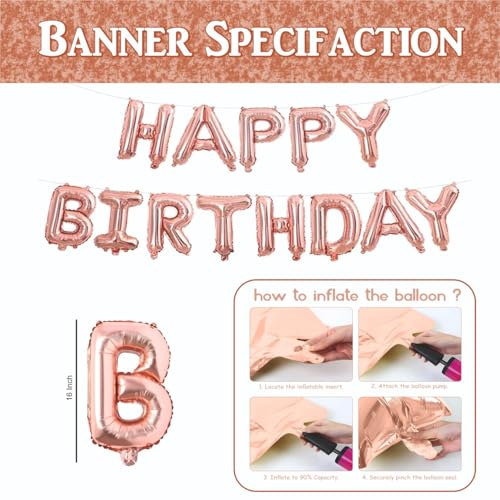 Image of Happy Birthday Balloons Decoration Kit - 51 Pcs Pink, Rose Gold Balloons with Crown, Heart & Glass Shape Foil Balloons | Birthday Party Decoration Set for Celebrations for Kids & Girls
