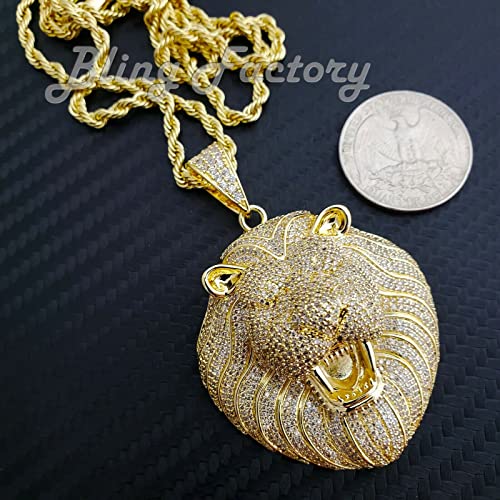 Brass Lion Head Pendant Micro Pave Stones Hip Hop Jewelry & 18" 20" 24" Rope Chain Necklace3