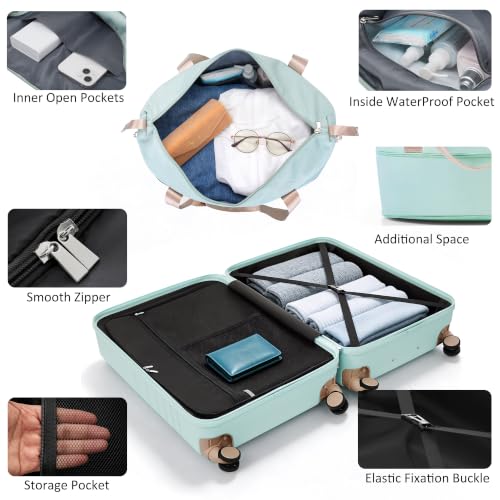 Image of 20 Inch Checked Suitcase with TSA Lock Travel Duffel Bag Wet-Dry Toiletry Bag, Green Front-Opening