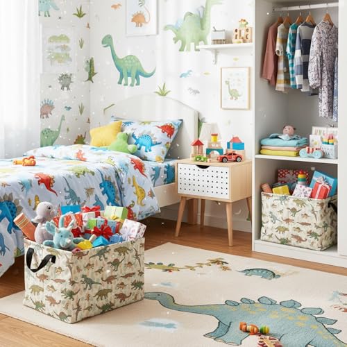 Image of Foldable Dino Toy Basket for Boys & Kids Rectangular (C)