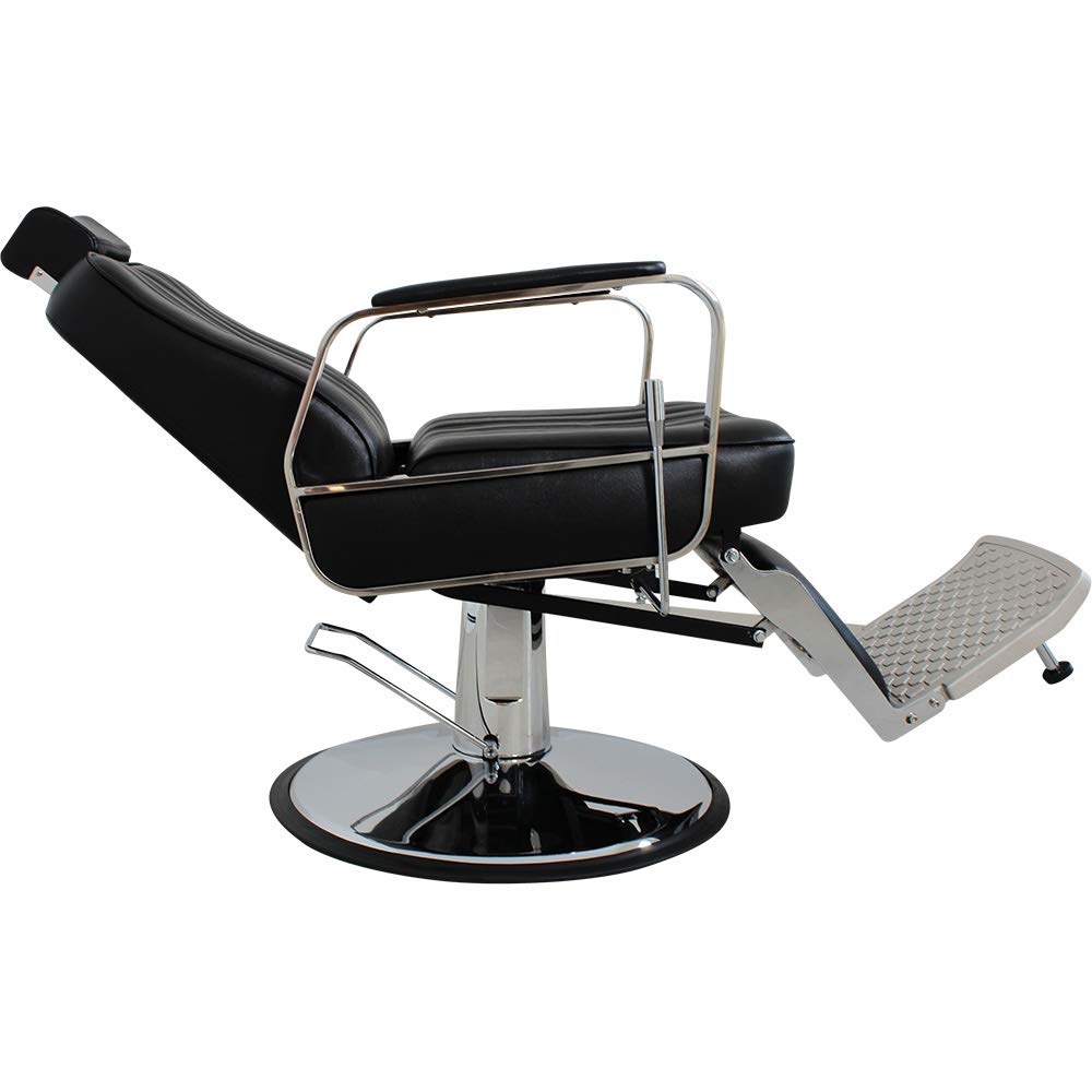Medeo Herrenstuhl HS5047 schwarz Friseurstuhl: Höhenverstellbar, 360° drehbar und fixierbar, Kunstleder, Schwarz, Entspannen