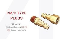 Vista 6 de Kit de acoplador y enchufe (7 piezas), tipo industrial D, NPT de 1/4 de pulgada, juego de accesorios de manguera de aire de conexión rápida de latón