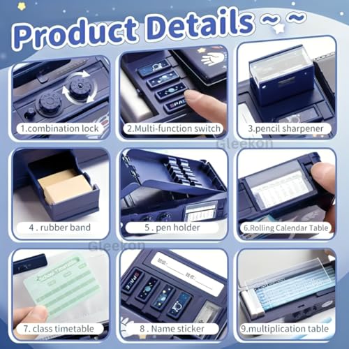 Image of Space Astronaut Pencil Box for Boys & Girls, Plastic Password Lock Pencil Box for School Kids Cute Button Pencil case Compass Box Gift for Boys,(Space Blue)