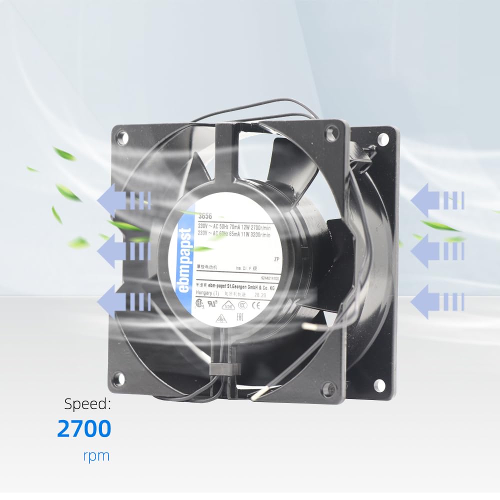 3656 Modèle AC Ventilateur axial pour EBM Papst, 92 x 92 x 38 mm, 230 VAC, 75 m³/h, 2700 tr/min, compact axial pour machine à graver, armoire à châssis
