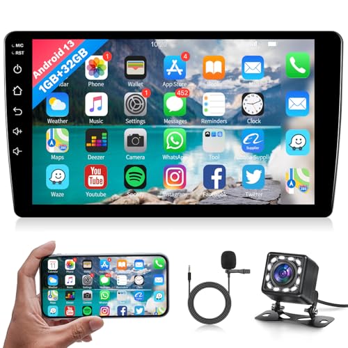 Hodozzy Radio Coche Pantalla IPS Android GPS 32GB 9 Pulgadas Pantalla Táctil Estéreo 2 DIN con Navegación GPS, WiFi, Bluetooth Radio Mirror Link, FM RDS, Cámara Visión Trasera, Reproductor de Coche