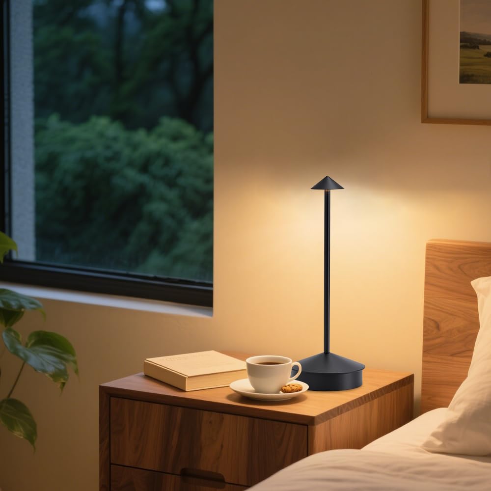 EJQ Kabellose LED-Tischlampen, tragbar, 6000 mAh, wiederaufladbare Tischlampen, Touch-Steuerung, Outdoor-Tischlampen, 3 Farben, dimmbar, für Restaurant, Terrasse, Schlafzimmer, 2 Stück