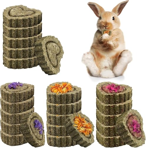 BAIFULAI 24 brinquedos para mastigar coelhos, coelhos, cobaias, em forma de coração, rosa, calêndula, lembranças, brinquedos para mastigar para coelhos, chinchila, porquinho, gerbos