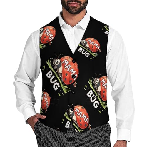 Ladybug Mom Mama Bug Mens Slim Fit Suit Vest Dress Waistcoat Casual Business Vest