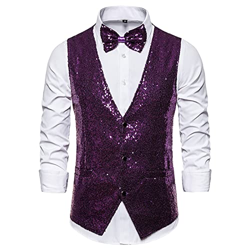 Men's Sequins Suit Vests Tuxedo Wedding Prom Steampunk Reflective Party Dress Vest V Neck Herringbone Reflective Vest2