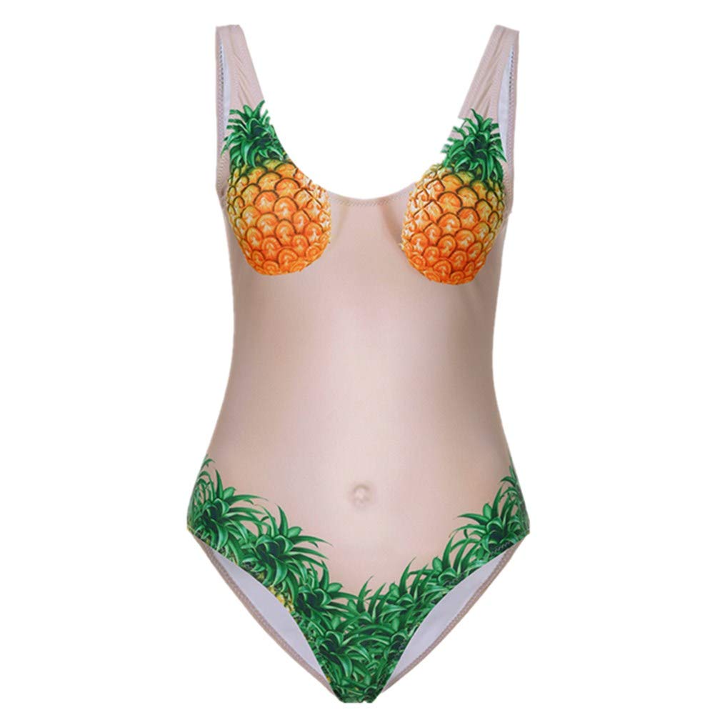 Auied Women's Plant Print One-Piece Swimsuit Watermelon Pineapple Rose Fashion Idea