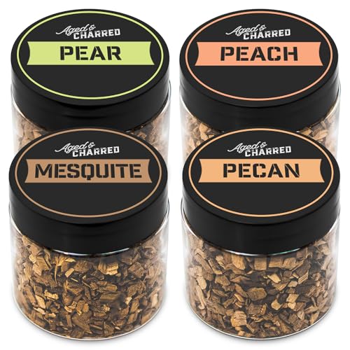 Cocktail Smoker Wood Chips Combo Pack - Big Size, 4 Flavors - Pear, Peach, Mesquite, and Pecan – Whiskey Bourbon Old Fashioned Smoker Chips for up to 500 Drinks