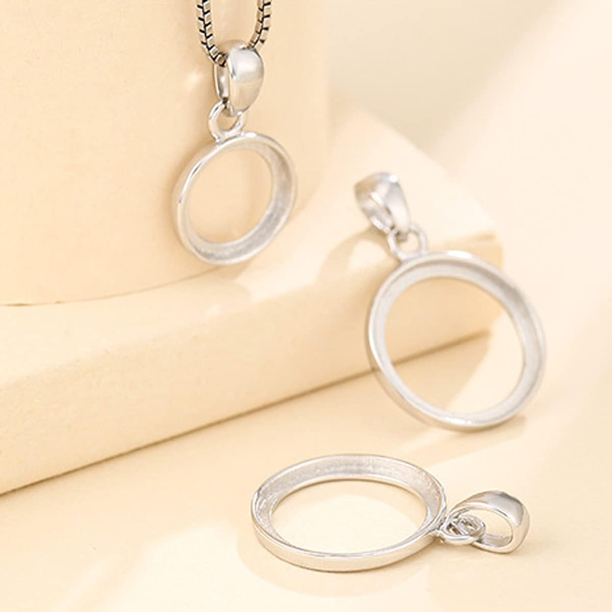 Pendant Blank Bezel Base Setting Sterling Silver Circle Pendant Tray fit 18mm Round Cabochon DIY Jewelry Craft Making