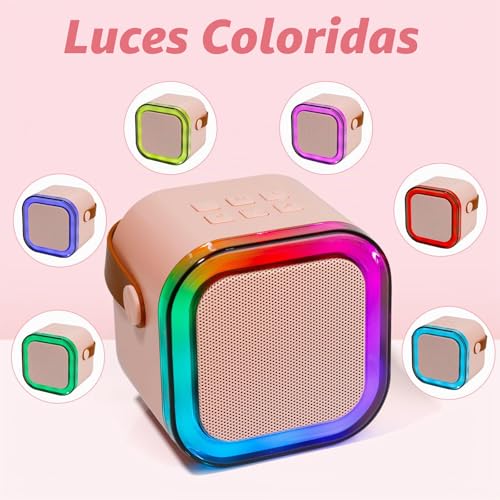 Miniatura 6 de Mini máquina de Karaoke con 2 micrófonos inalámbricos, Luces LED, Efectos de Voz, Altavoz portátil para niños de 3, 4, 5, 6, 7, 8, 9, 10, 11, 12 años o más, Regalo de cumpleaños para niñas de (Pink)