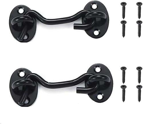 Miniatura 10 de 2 ganchos plateados de privacidad de 3 pulgadas y pestillo de ojo de bloqueo fácil para puerta de granero, puerta, ventana