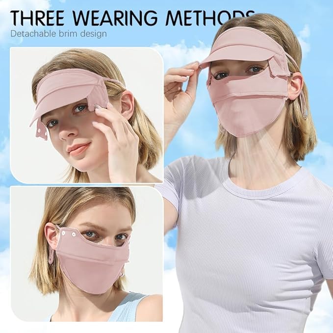 Image of Full Face Mask for Women Sun Protection, Face Cover Face Mask for Bikers with Detachable Brim, UPF 50+ Summer Cooling Outdoor Mask for Running, Hiking Pink