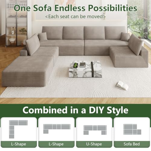 Image of Oversized Modular Sectional Sofa Couch, Large 7 Seater Corner Sofa Modern U Shaped Sectional Couch with Ottoman Cloud Couches for Living Room, Office, Spacious Space, Corduroy, No Assembly, Camel