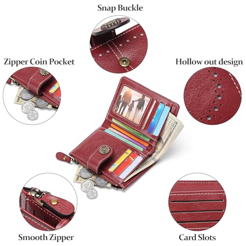 Image of Small Wallet for Women Bifold Credit Card Holder RFID Blocking with Zipper Pocket