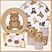 Brown Teddy Bear Baby Shower Plates - Teddy Bear Paper Plates,Disposable Cups,Napkin with Firework Pattern in Golden Border for 24 Bear Theme Party Supplies ,Baby Shower Wedding Birthday Party