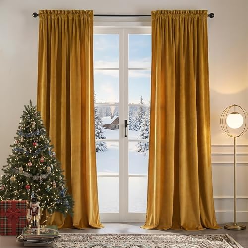 Nemia Cortinas de veludo amarelo mostarda com isolamento térmico,...