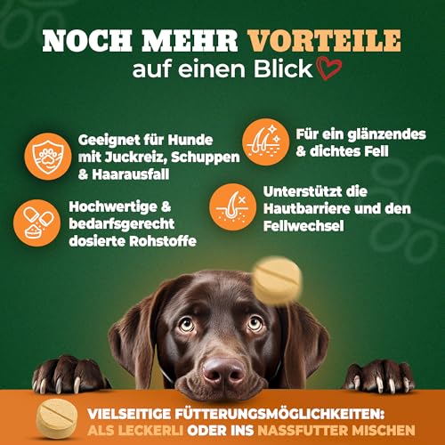 NATIVIVO Fellpflege Hund - Juckreiz Hund Fellpflege - Fellkomplex Biotin & Zink - Unterstützend bei Juckreiz - Biotin für Hunde Glänzendes Fell - 100 Tabletten Nahrungsergänzungsmittel für Hunde