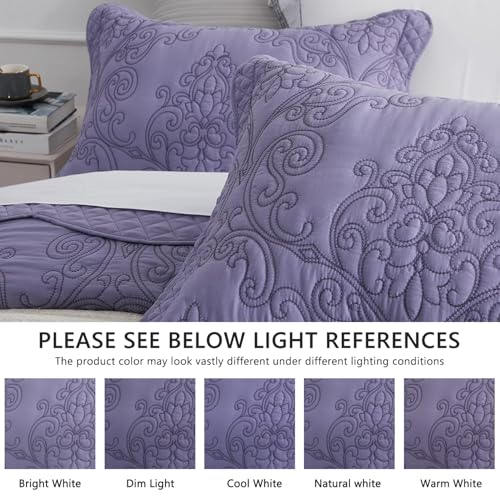 Image of CHIXIN Bedspread Coverlet Quilt Set Full Size - Lightweight Bedding Cover - Beautiful Stitching - 5 Piece Reversible Bedspread - Luxury Damask Paisley Pattern (Full, Lavender)
