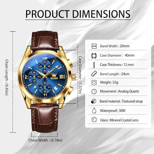 Image of OLEVS Men's Watches Brown Leather with Date,Casual Watches for Men,Large Face Watches Men,Chronograph Mens Watch,Sport Waterproof Business Dress Analog Quartz Men's Wrist Watches Reloj De Hombre