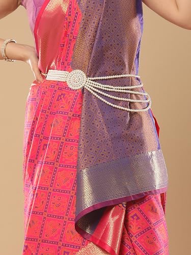 Image of AKHILAM Women's Banarasi silk Ethnic Motif Woven Design Saree With Unstitched Blouse Piece(Pink 2MNSV807 SNK)