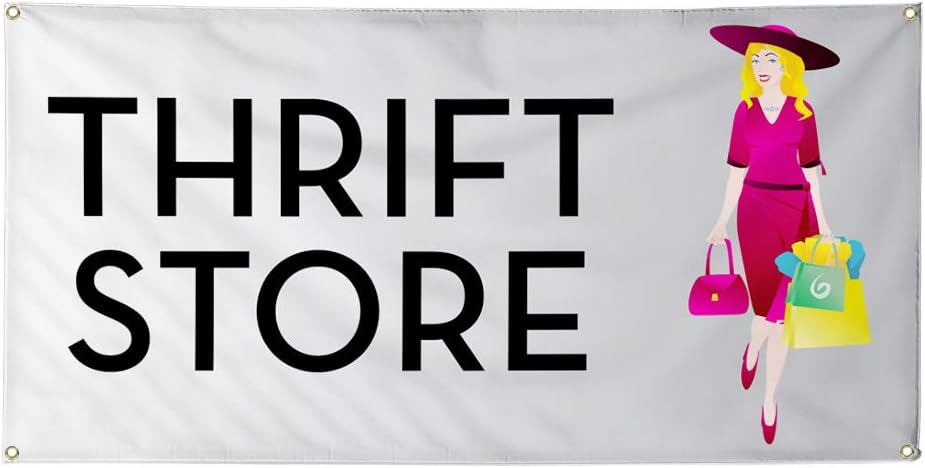 Vinyl Banner Multiple Sizes Thrift Store Business F Business Outdoor Weatherproof Industrial Yard Signs White 4 Grommets 16x40Inches