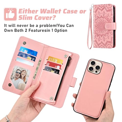 Coque iPhone 16 Pro Asuwish portefeuille détachable dorée avec protège-écran - 5