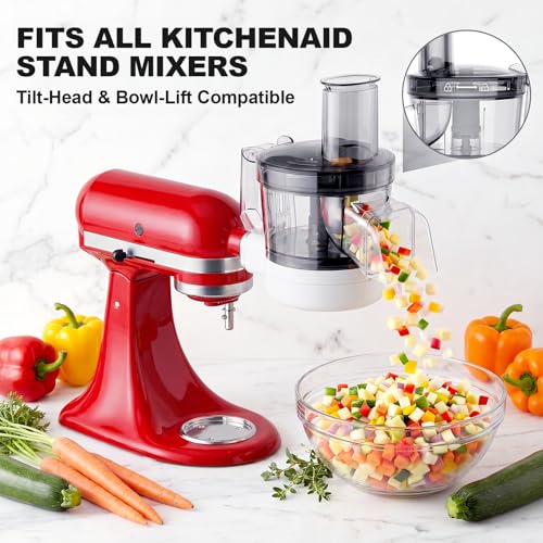 Image of COFUN 5-in-1 Food Processor Attachment for KitchenAid Stand Mixer | Multifunctional Chopper Attachment, Dicing /Slicing /Shredding /Strip Cutting /Sauce Discs, Storage Case