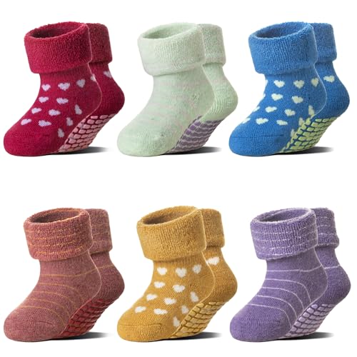 Image of Eocom 6 Pairs Baby Boy Girl Non Slip Socks Child Toddler Winter Thick Soft Wool Kids Warm Socks with Grips