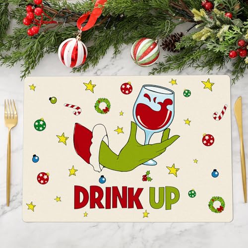 Set of 6 Christmas Placemats 17x12'' Funny Green Plastic Place Mats by Gandeer - Used condition - Image 6