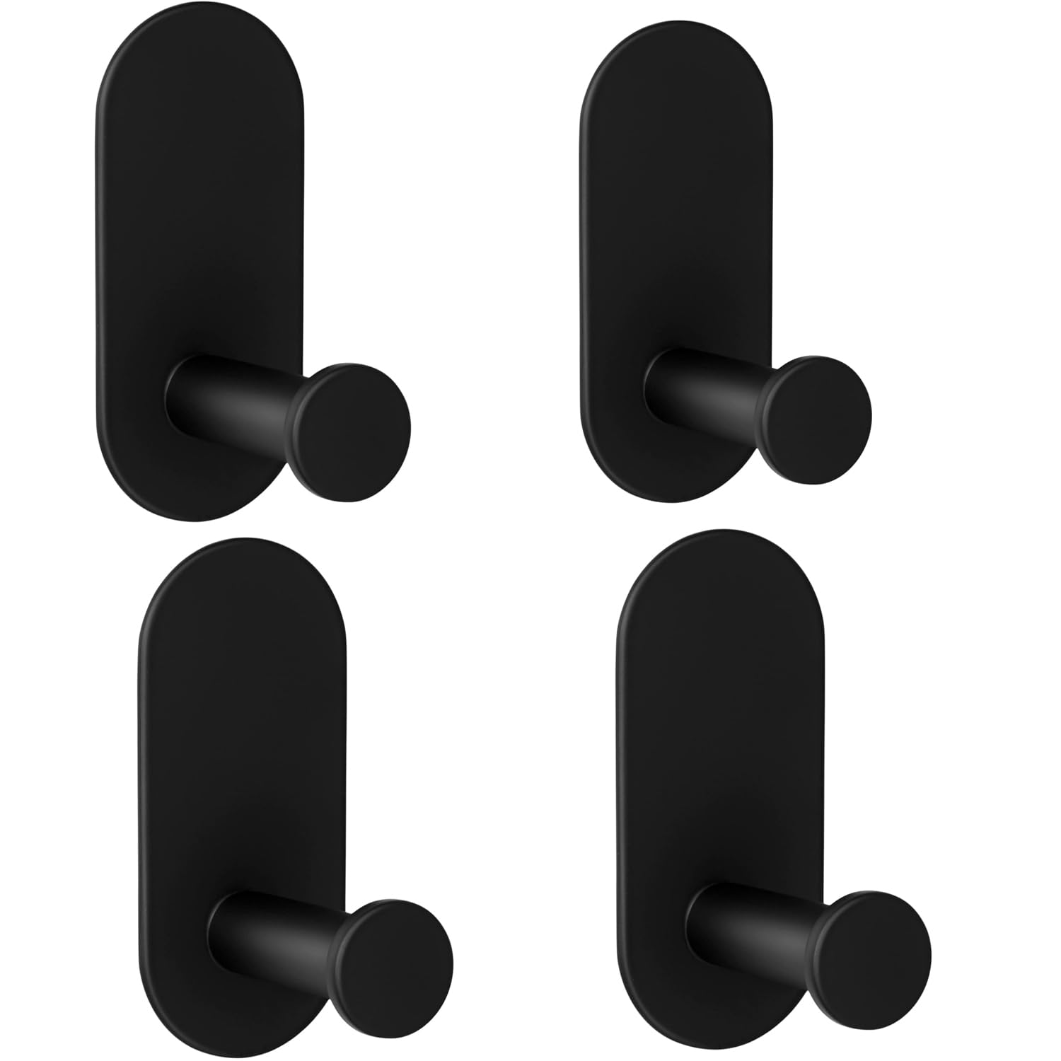 JIALTO 4 pcs Self-Adhesive Hooks: Heavy-Duty Waterproof Stainless Steel for Drilling-Free Wall Mounting - Ideal for Strong Coat, Kitchen, and Bathroom Towel Hanging (Rectangle Black Towel Hook)