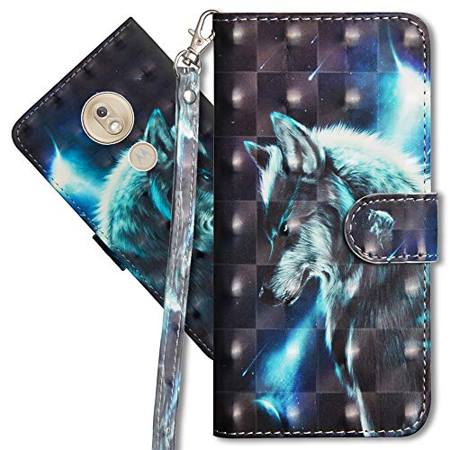 Motorola Moto G7 Play Wallet Case, Moto G7 Play Premium PU Leather Case, COTDINFORCA 3D Creative Painted Effect Design Full-Body Protective Cover Motorola Moto G7 Play. PU- Wolf
