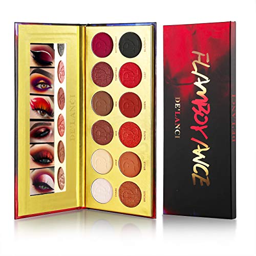 Afflano Red Eyeshadow Palette Makeup, Highly Pigmented Matte Shimmer Orange Warm Fall Sunset Tones Sparkle Eye Shadow Palettes,Long Lasting Soft Smokey Natural Vegan Metallic Make-Up Pallets 12 Color