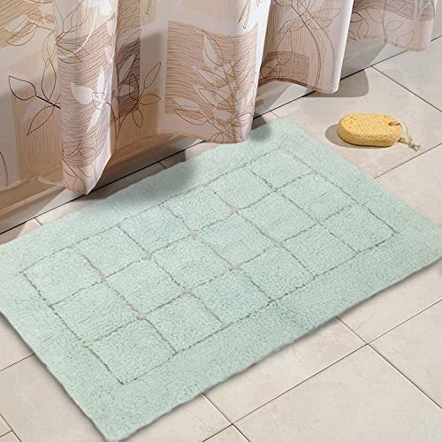 Image of THE HOME TALK Cotton Bathmats | Water Absorbent Runners | Regular Striped Rugs | Floor Mats for Kitchen, Bathroom & Sink | Ultra Soft Mats | Non-Slip Store (Dusky Blue 2, 50x80 CM)