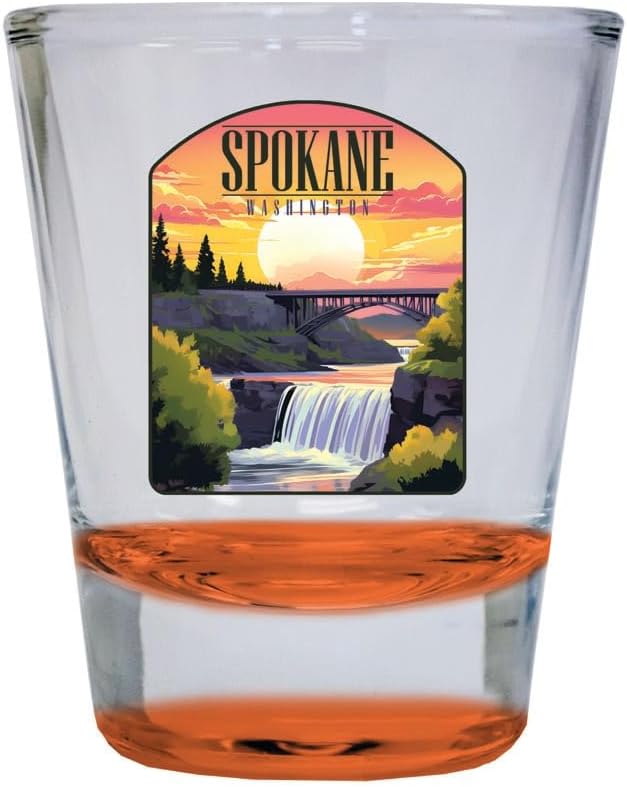 Vaso Tequilero R and R Imports Diseño Souvenir Sunset Waterfall 2 Onzas Naranja Pack de 4