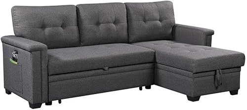 Lilola Home Nathan - Sofá cama modular reversible gris oscuro con diván de almacenamiento, puertos de carga USB y bolsillo