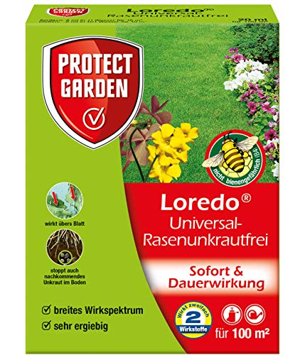 Preisvergleich Produktbild PROTECT GARDEN Loredo Universal Rasenunkrautfrei, Unkrautvernichter gegen hartnäckige Unkräuter wie Sauerklee, Ehrenpreis, Gundermann und Hornkraut im Rasen, Konzentrat, 20 ml