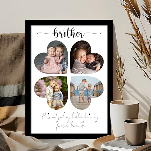 Image of Customized Brother's Gift for your Brother with 4 Photo Collage print, Brother Gifts Rakshabandhan Photo Frame With Photo Upload, Birthday, Couple, Parents, Rakshabandhan (9.2x12.6 Inch)