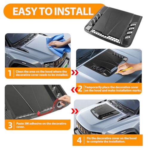 Image of Universal Hood Air Vent,Car Hood Vents,Hood Vents for Trucks, Universal Hood Scoop for Cars,Suit for Colorado, Dodge Ram 1500 2500 3500,GMC Sierra(Carbon Fiber Pattern)