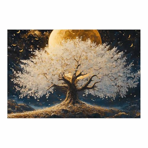 Tableau arbre de vie blanc 60x90cm pour décoration murale moderne de salon