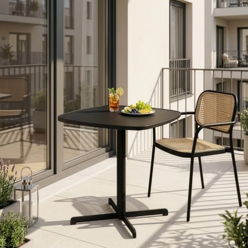 Mesa de terraza estable que ahorra espacio con su diseño redondo de acero de 70cm 7