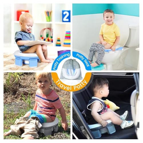 Image of Zollyss Potty Training Seat for Boys And Girls, Fits Round & Oval Toilets, Non-Slip with Splash Guard, Includes Free Storage Hook (Blue Foldable)